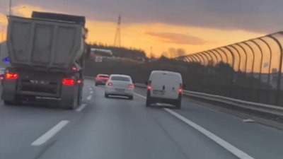 TEM'de makas atan sürücü, trafiği tehlikeye soktu