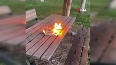 Başakşehir'de yaktıkları ateşe attıkları çakmak yüzüne patladı