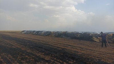 Mardin'de tarlada çıkan yangında 300 ton saman balyası küle döndü