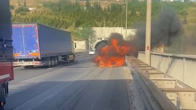 Kocaeli'de otoyoldaki bir otomobilde çıkan yangın ağaçlara sıçradı