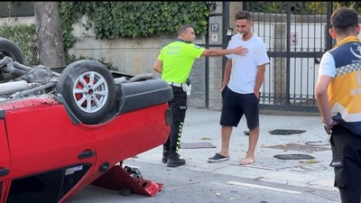 Sarıyer'de alkollü sürücü takla attı: Hasar gören aracına bakarak ağladı