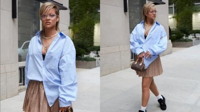 Rihanna, sokak ortasında eteğini açıp iç çamaşırını gösterdi