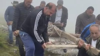 Rize'de yayladaki 600 kilogram ağırlığındaki taşı elleri ile böyle taşıdılar