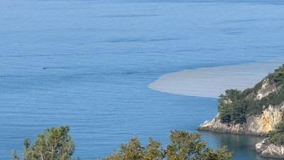 Bartın Irmağı'ndan akan çamurlu su, denizin rengini değiştirdi