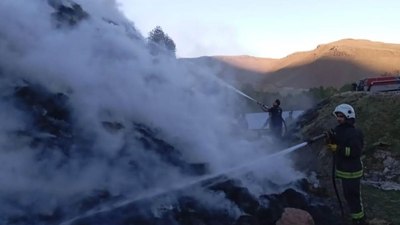 Van'da istiflenen ot yığını yandı