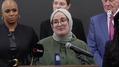 Serbest bırakılan Rümeysa Öztürk, Logan Havalimanı'nda basına konuştu