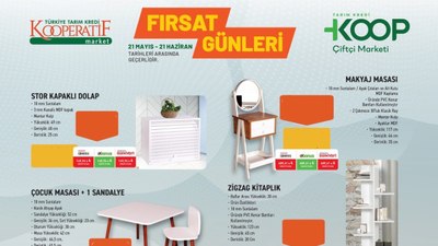 Tarım Kredi’de 21 Mayıs fırsat günleri: Dolap, çocuk masası, makyaj masası, kitaplık…
