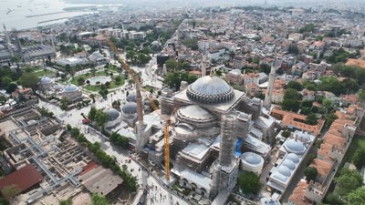 Ayasofya Camii'nde restorasyon havadan görüntülendi