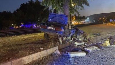 Elazığ'da ağaca çarpan araç hurdaya döndü