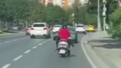 İstanbul'da akılalmaz görüntü: Motorun önünde köpekle yolculuk yaptı