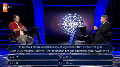 Kim Milyoner Olmak İster’de 'Gazze’de her gün öldürülen çocuk sayısı' soruldu
