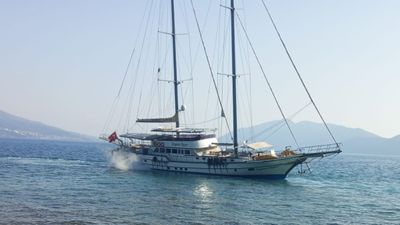 Muğla'da 41 metrelik yelkenli tekne karaya oturdu