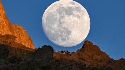 Van'da büyüleyici an: Süper dolunay, dağ keçileriyle zirvede buluştu