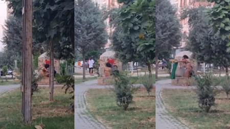 Adana'da bir kadın parkta soyunarak girdiği çeşmede banyo yaptı