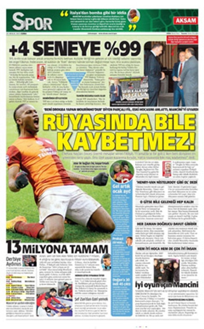 Spor gazetelerinin manşetleri (20-12-2013)