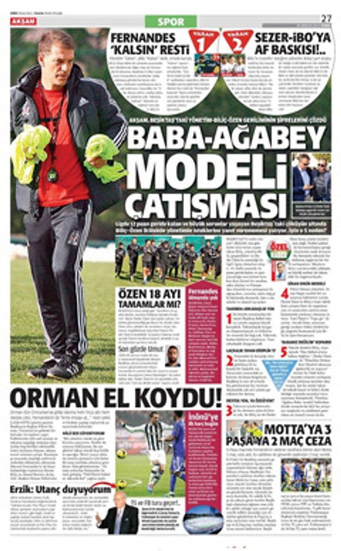 Spor gazetelerinin manşetleri (20-12-2013)