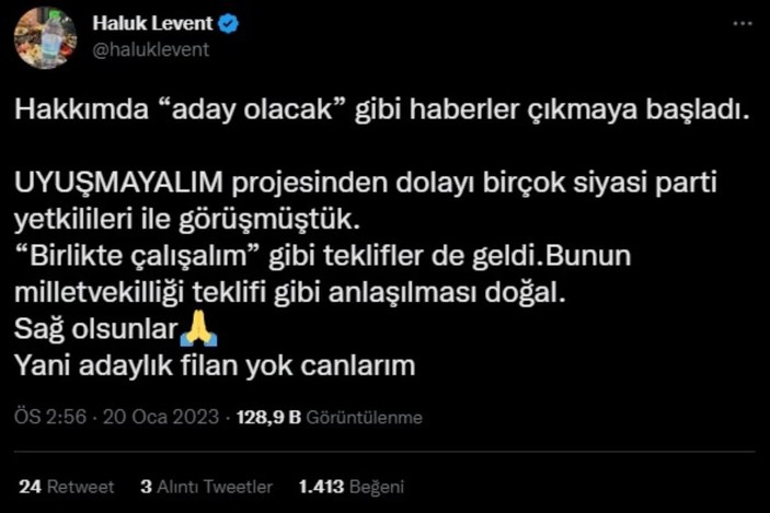 Haluk Levent'ten 'milletvekilliği' iddiasına cevap