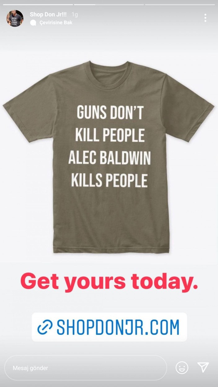 Donald Trump’ın oğlu, Baldwin’in olayıyla ilgili tişörtleri satmaya başladı -2