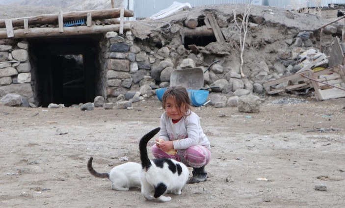 4 yaşındaki depremzede Hira, ekmeğini kedilerle paylaştı -1