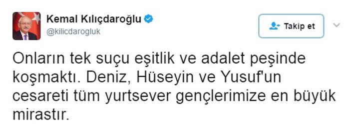Kemal Kılıçdaroğlu Deniz Gezmiş'i andı