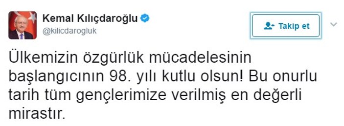 Kılıçdaroğlu'ndan 19 Mayıs kutlaması