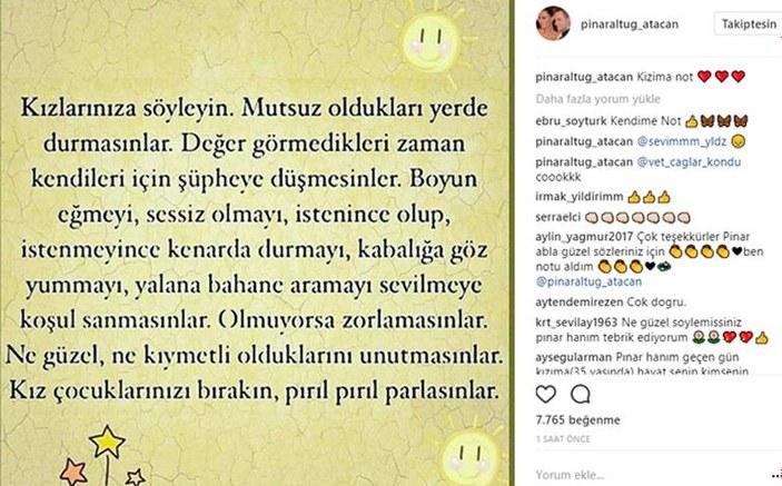 Pınar Altuğ'dan kızına mesaj