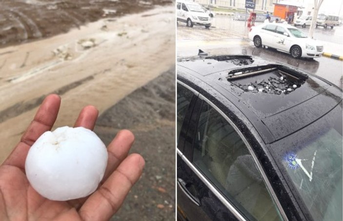 Medine'de dolu yağışı etkili oldu