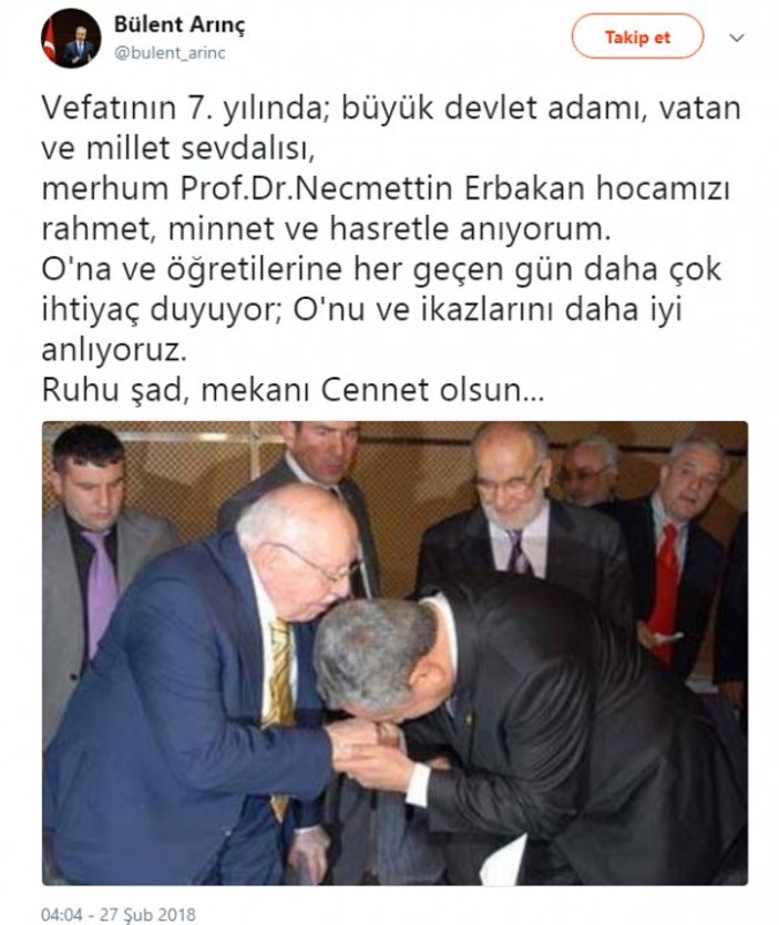 Bülent Arınç, Erbakan'ı andı