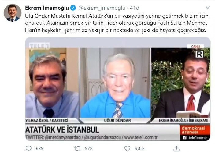 Ekrem İmamoğlu: İstanbul'a yakışır bir heykel yapacağız