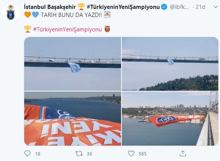 Başakşehir bayrağı İstanbul Boğazı'na asıldı