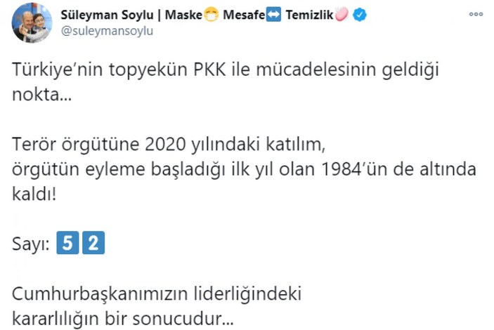 Süleyman Soylu, 2020'de PKK'ya katılım sayısını açıkladı