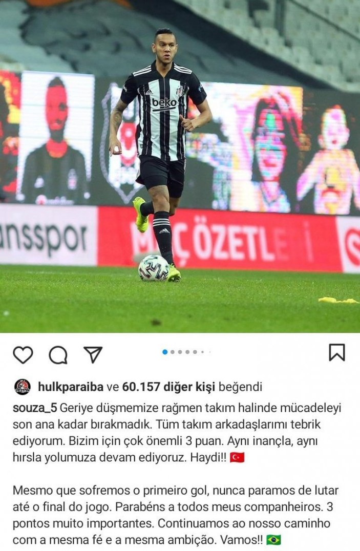Hulk, Josef'in Beşiktaş paylaşımını beğendi