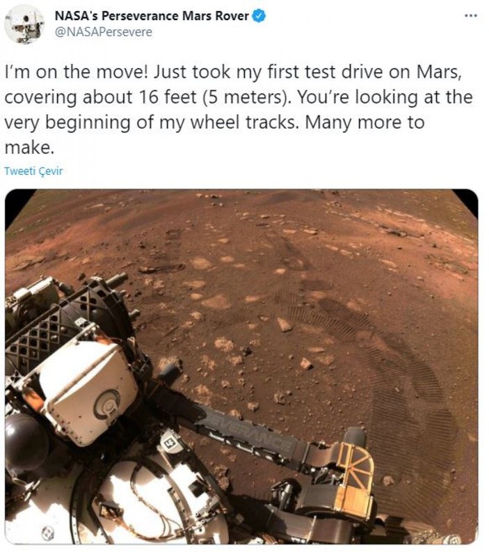 Perseverance, Mars'ta ilk test sürüşünü gerçekleştirdi
