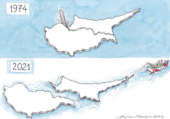 Yunan basınından Kıbrıs adası karikatürü