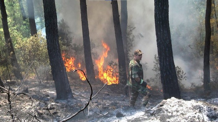 Azerbaycan'dan gelen ekip, yangına müdahaleye başladı