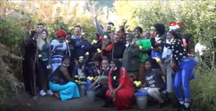 Isparta’ya gelen Gambiyalı turistler, dalından elma topladı