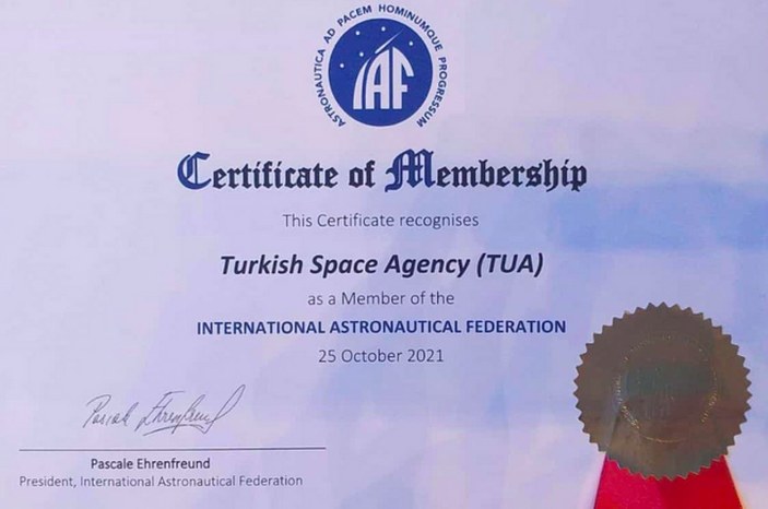 Türkiye Uzay Ajansı, Uluslararası Astronot Federasyonu'na üye oldu