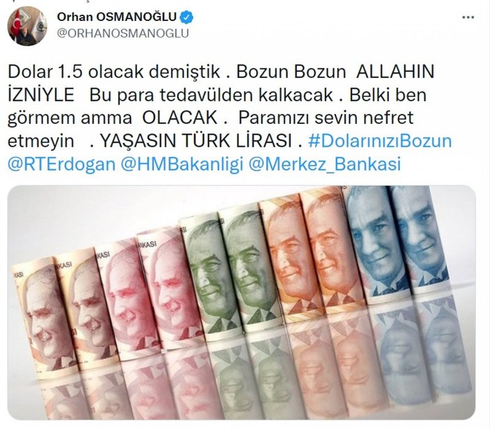 Orhan Osmanoğlu'ndan Türk lirası paylaşımı
