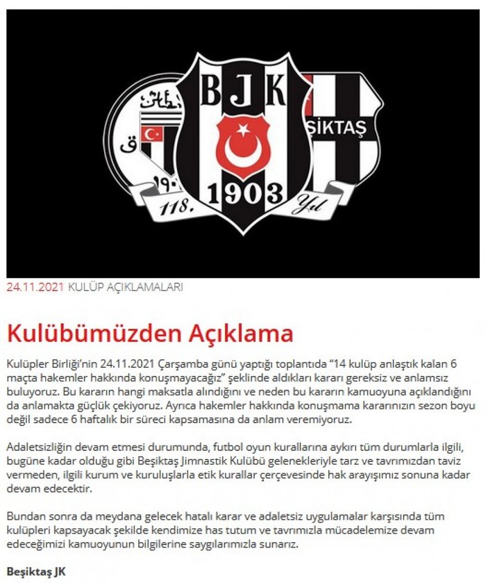 Beşiktaş: Kulüpler Birliği'nin aldığı karar gereksiz