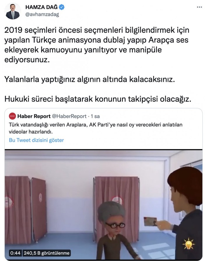 AK Partili Hamza Dağ'dan Araplara oy kullanma videosuna tepki