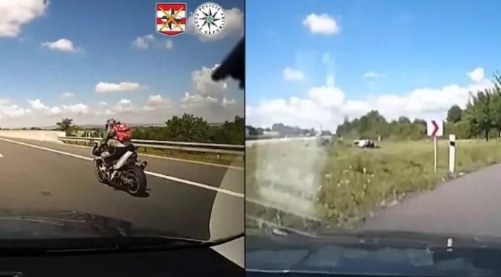 Çekya'da radara yaklanan motosiklet sürücü, polis kovalamacasında takla attı