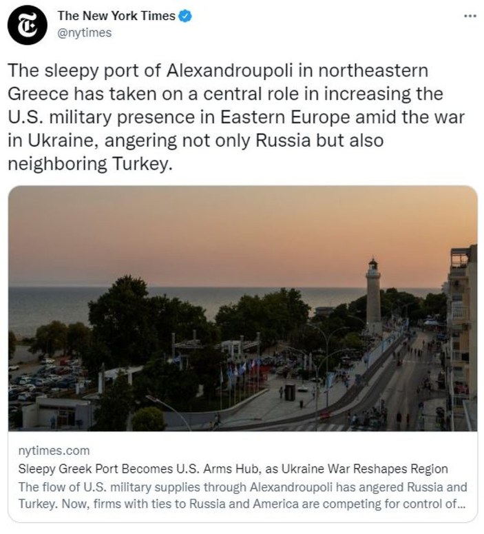 New York Times: Yunan limanı Dedeağaç, ABD silah merkezine dönüştü