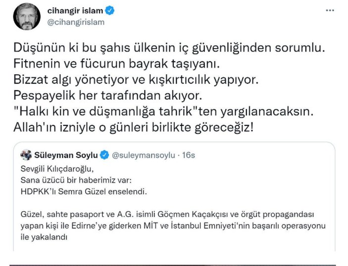 CHP'li Cihangir İslam'dan Süleyman Soylu'ya 'Semra Güzel' tepkisi