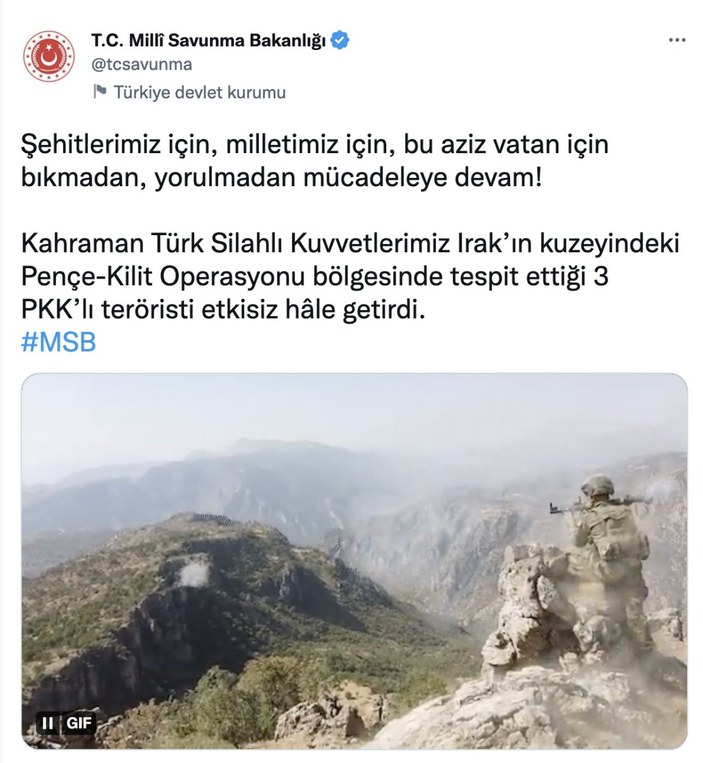 Pençe-Kilit Operasyonu bölgesinde 3 PKK’lı terörist öldürüldü