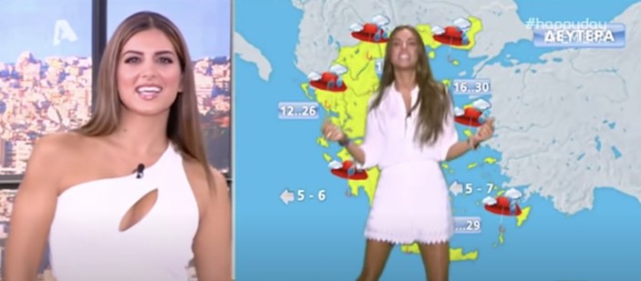 Yunan televizyonunda renkli hava durumu anonsu