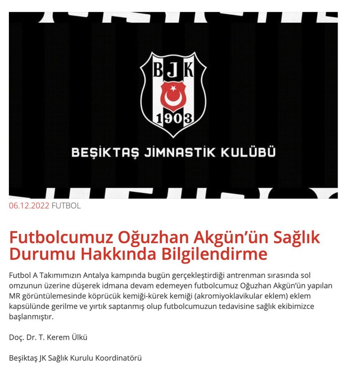 Beşiktaş'tan Oğuzhan Akgün açıklaması