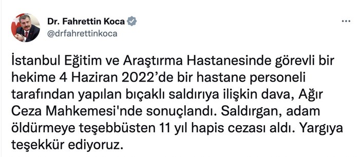 Bakan Koca: Hekime saldıran hastane personeli 11 yıl ceza aldı