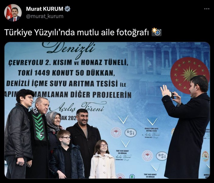 Murat Kurum, evine kavuşan aile ile Cumhurbaşkanı Erdoğan'a hatıra fotoğrafı çekti