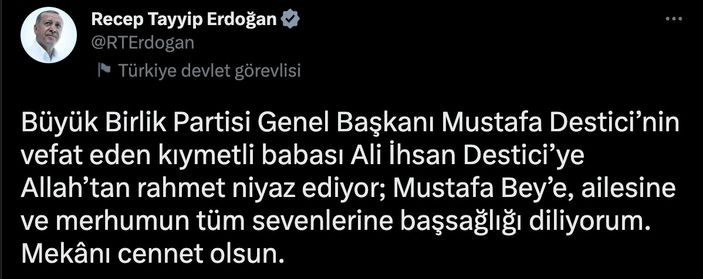 Mustafa Destici'nin babası Ali İhsan Destici hayatını kaybetti