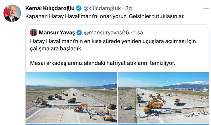 Kemal Kılıçdaroğlu: Hatay Havalimanı'nın onarıyoruz